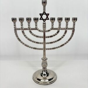 Rite Lite Silver Tone Metal Menorah Jewish Star Judaica Holiday Decor 9 in